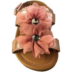 bebe Girls  Soft Slip-On Slide Sandals with Chiffon Flower- Loop Closure - Sz 9